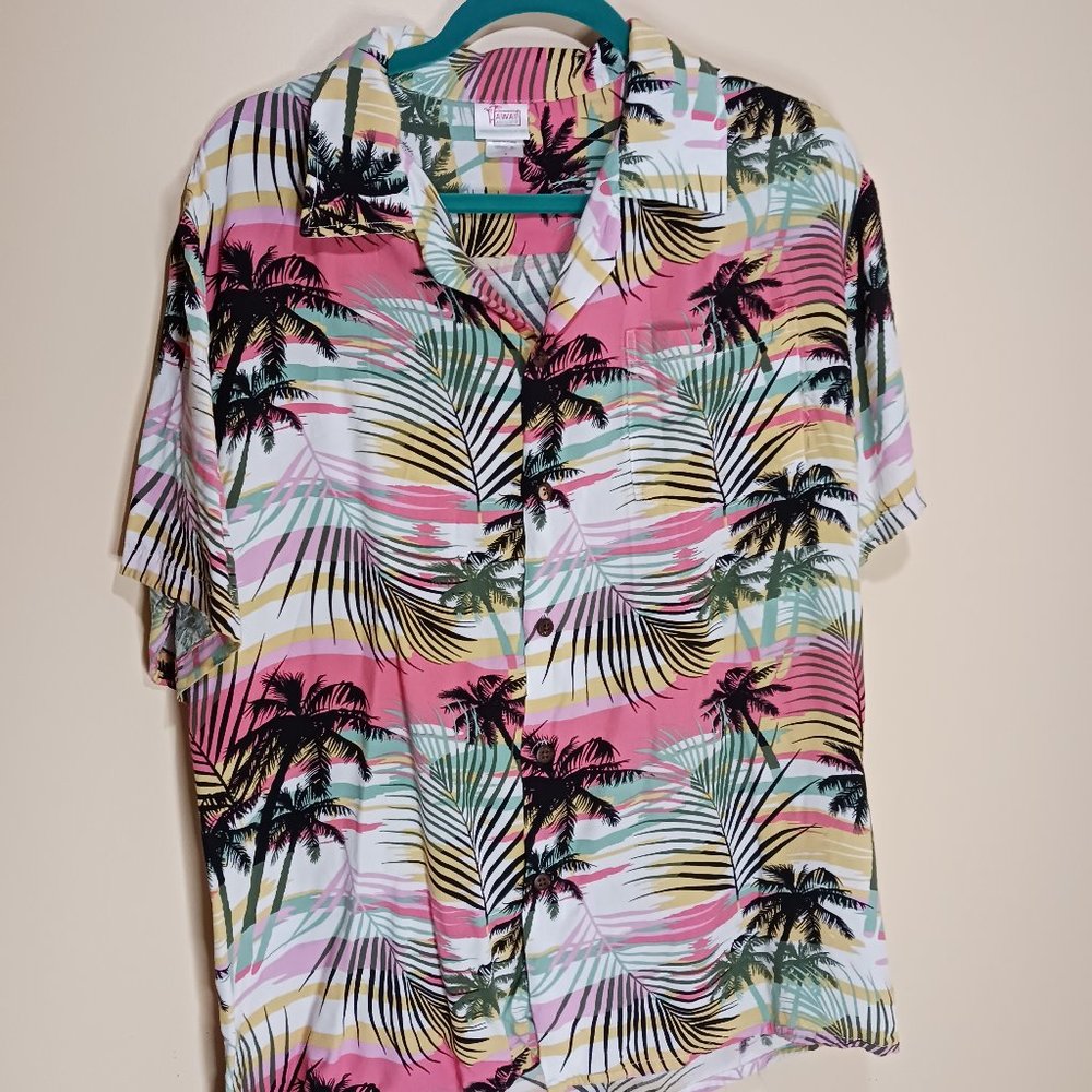 Hawaii Hangover Men's shirt Pink Palm Trees and Ferns Men's M 144322